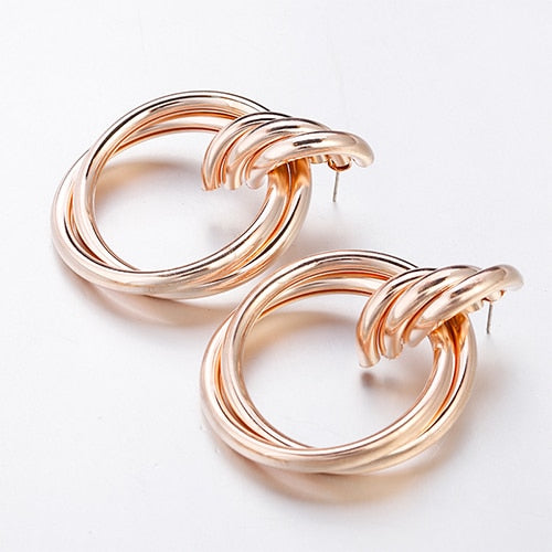 Triple Ring Drop Earrings with Twisted Knot Detail