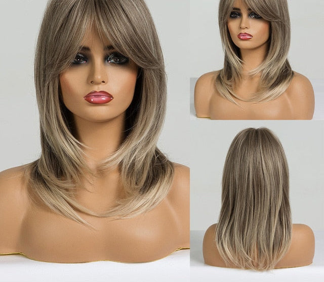 Synthetic blonde highlight wigs
