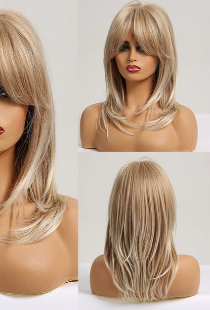 Synthetic blonde highlight wigs