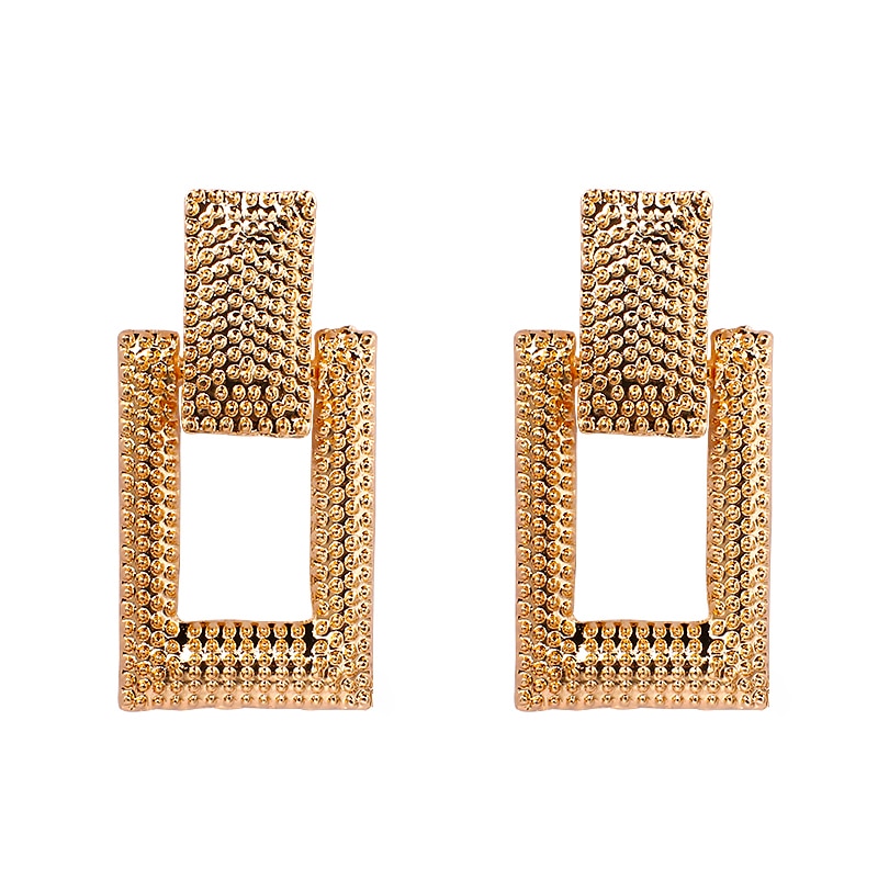Bold Square Gold Drop Earrings | Geometric Statement Jewelry