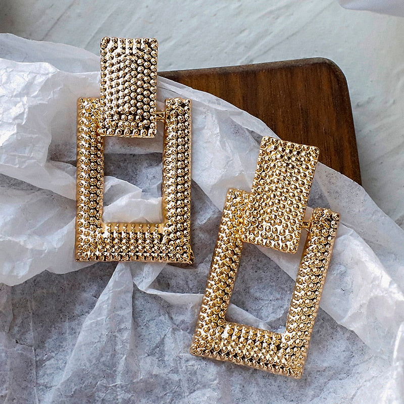 Bold Square Gold Drop Earrings | Geometric Statement Jewelry