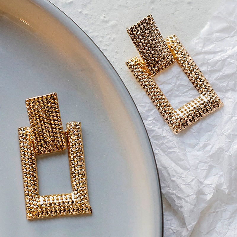 Bold Square Gold Drop Earrings | Geometric Statement Jewelry