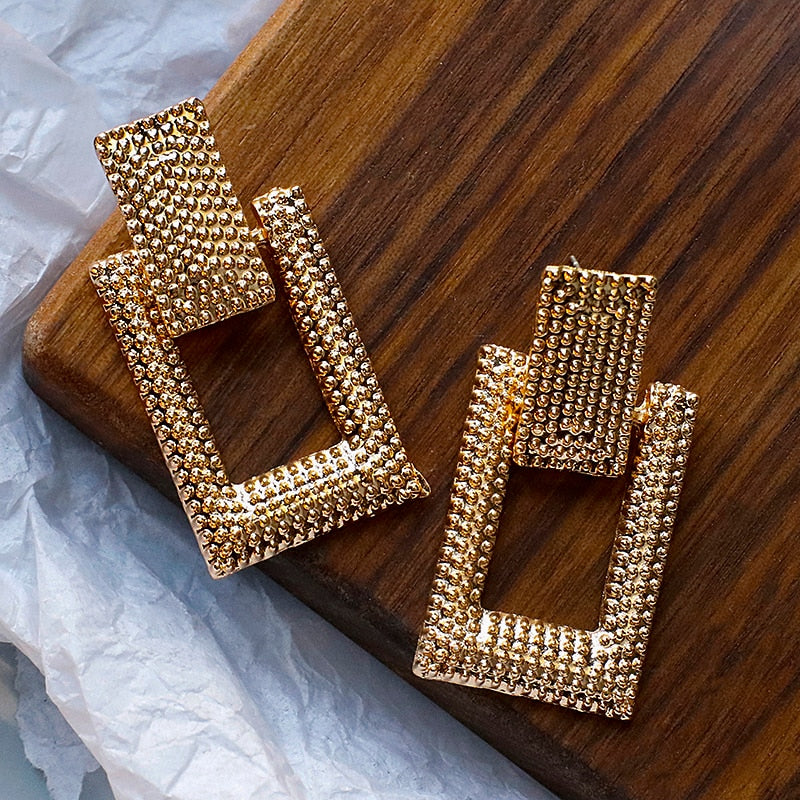 Bold Square Gold Drop Earrings | Geometric Statement Jewelry