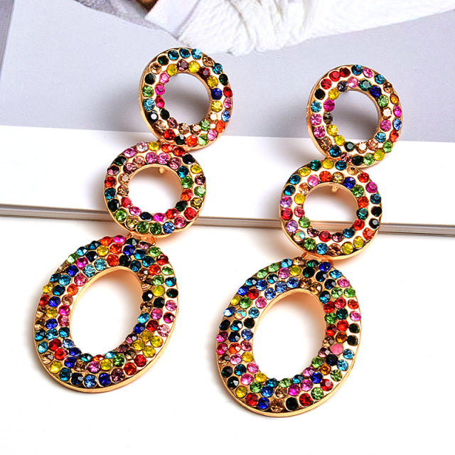 Round Multicolor Crystal Statement Earrings