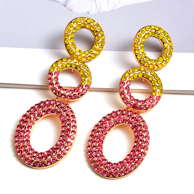 Round Multicolor Crystal Statement Earrings