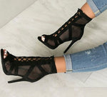 Load image into Gallery viewer, Lace Cross-tied Peep Toe Heels
