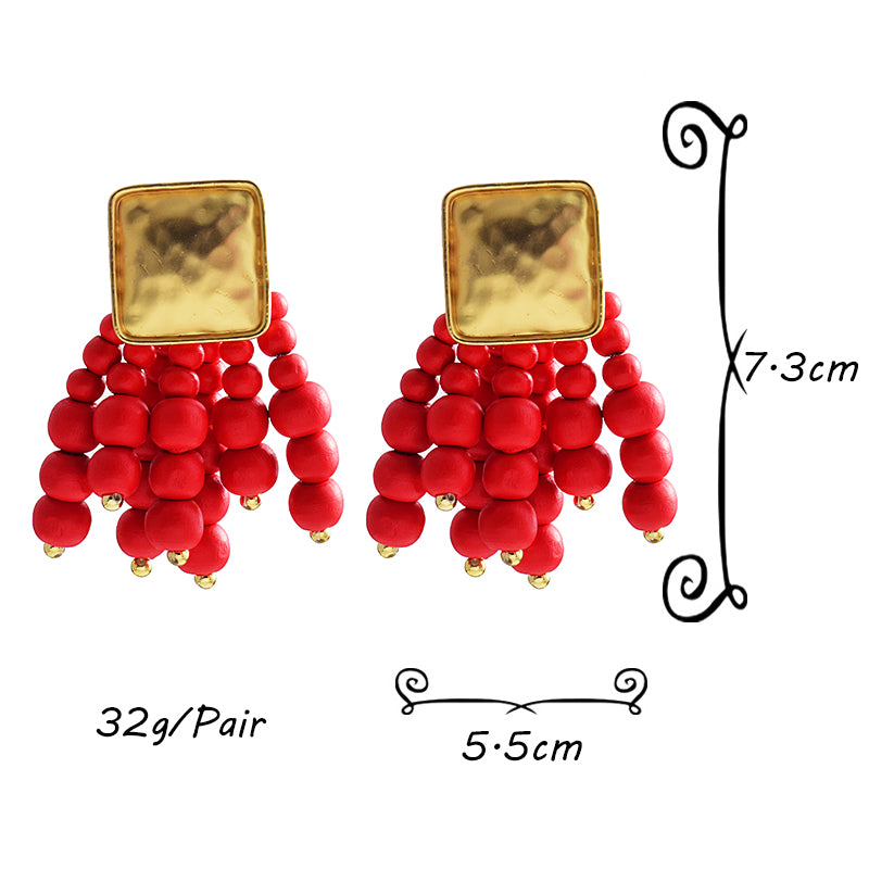 Statement Beaded Wood Earrings — Bold Drop Style