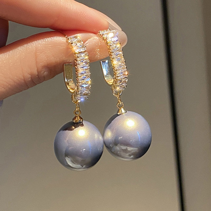 Pearl Drop Earrings | Crystal Hoop & Oversized Pearl Dangle