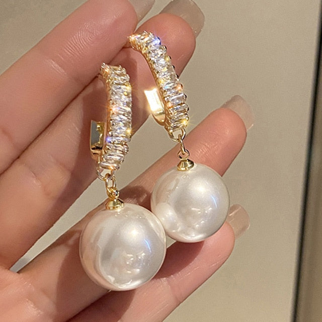 Pearl Drop Earrings | Crystal Hoop & Oversized Pearl Dangle