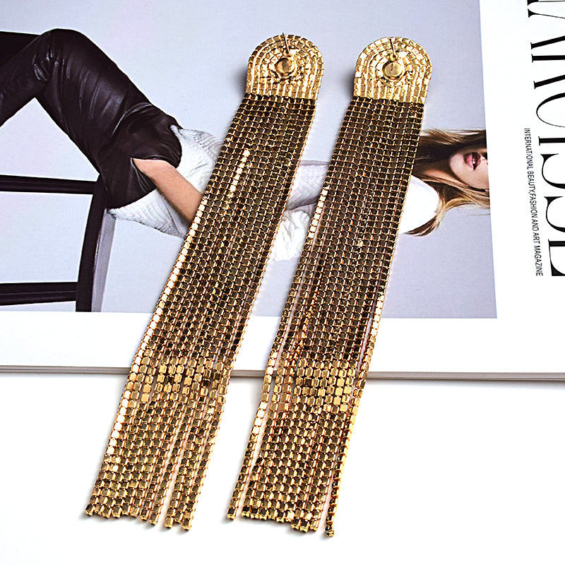 Crystal Curtain Tassel Drop Earrings | Ultra-Long Rhinestone Chain Fringe Earrings
