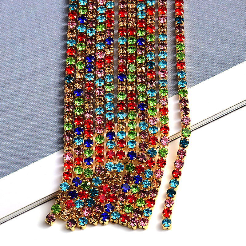 Crystal Curtain Tassel Drop Earrings | Ultra-Long Rhinestone Chain Fringe Earrings