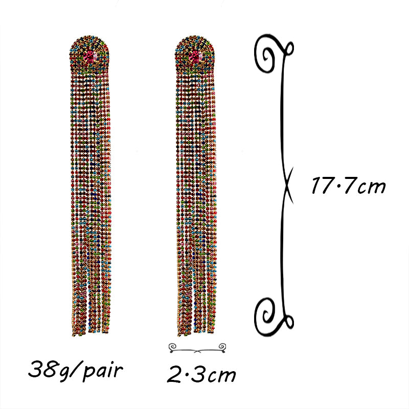 Crystal Curtain Tassel Drop Earrings | Ultra-Long Rhinestone Chain Fringe Earrings