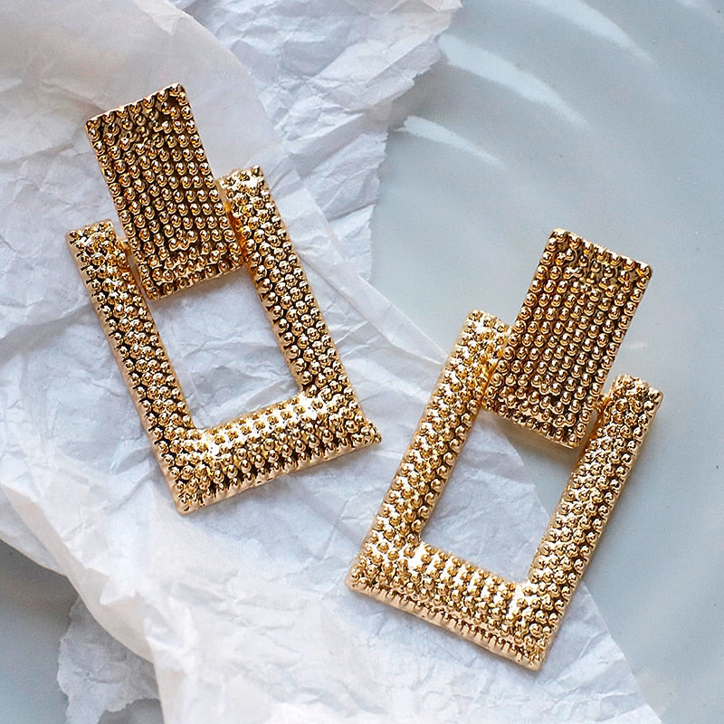 Bold Square Gold Drop Earrings | Geometric Statement Jewelry