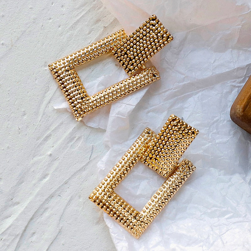 Bold Square Gold Drop Earrings | Geometric Statement Jewelry