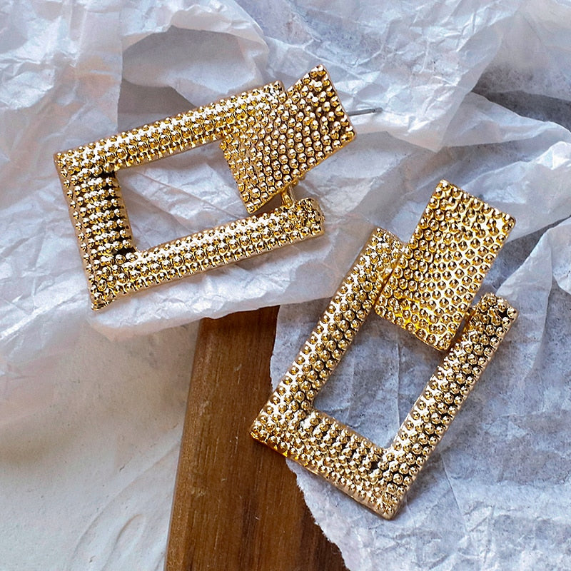 Bold Square Gold Drop Earrings | Geometric Statement Jewelry