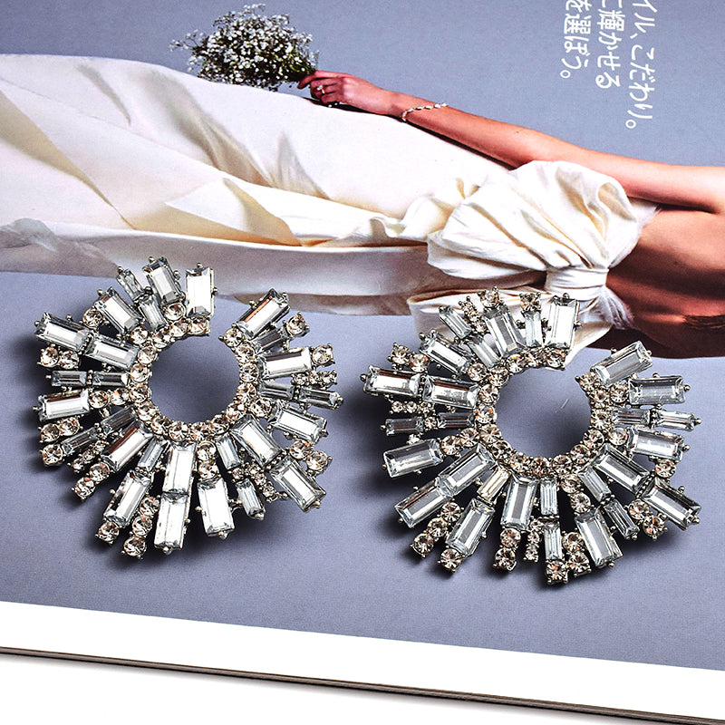 Round Geometric Crystal Statement Earrings