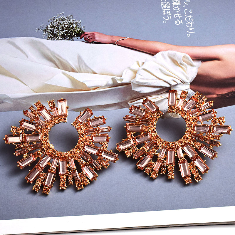 Round Geometric Crystal Statement Earrings
