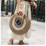 Load image into Gallery viewer, Large Woven Round Boho Bag – Statement Straw Tote

