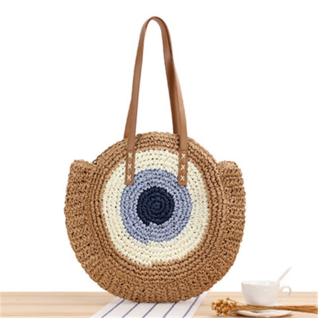 Large Woven Round Boho Bag – Statement Straw Tote