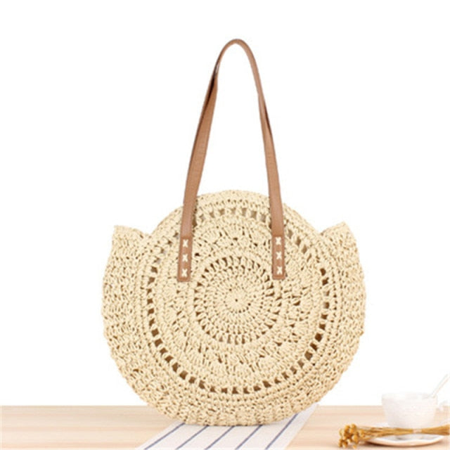 Large Woven Round Boho Bag – Statement Straw Tote