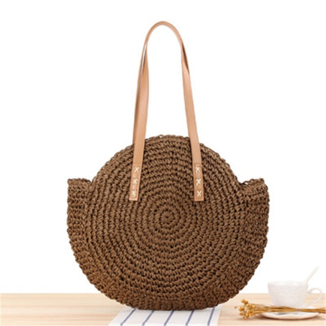 Large Woven Round Boho Bag – Statement Straw Tote