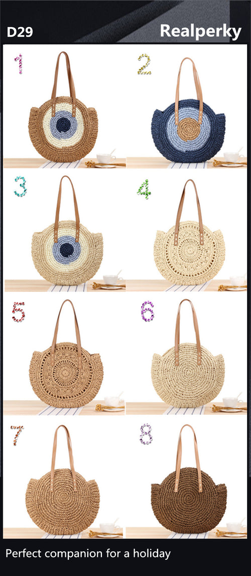 Large Woven Round Boho Bag – Statement Straw Tote