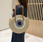 Load image into Gallery viewer, Large Woven Round Boho Bag – Statement Straw Tote
