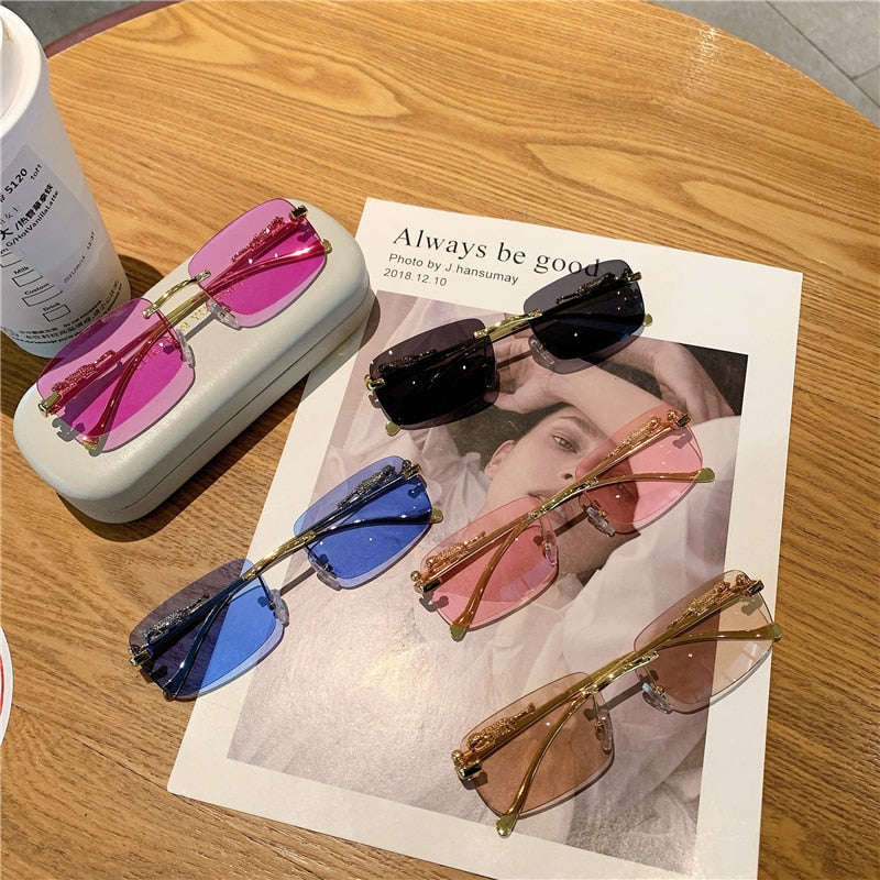 Luxury Rimless Rectangle Sunglasses | Gradient Lenses with Gold Detail | Unisex