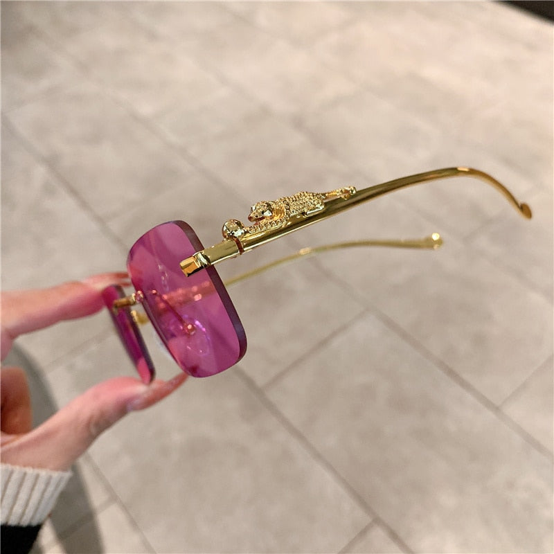 Luxury Rimless Rectangle Sunglasses | Gradient Lenses with Gold Detail | Unisex