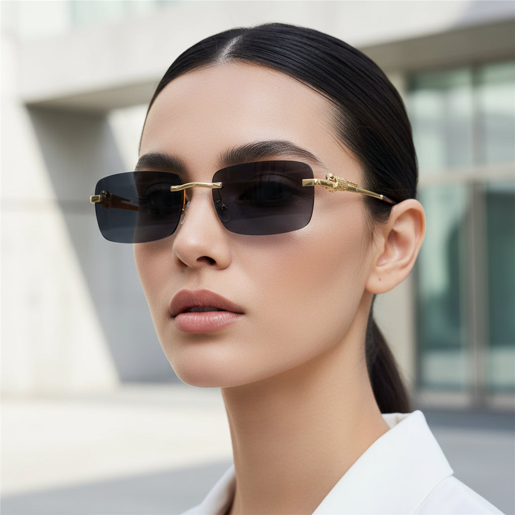 Luxury Rimless Rectangle Sunglasses | Gradient Lenses with Gold Detail | Unisex