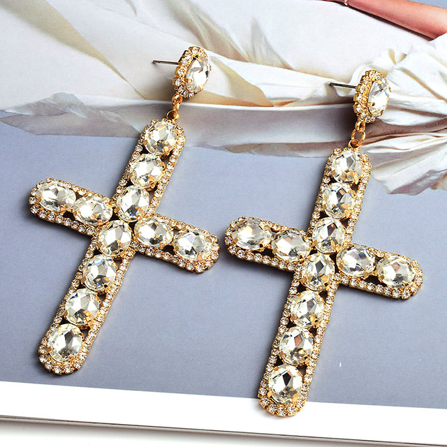 Colorful Cross Crystal Earrings