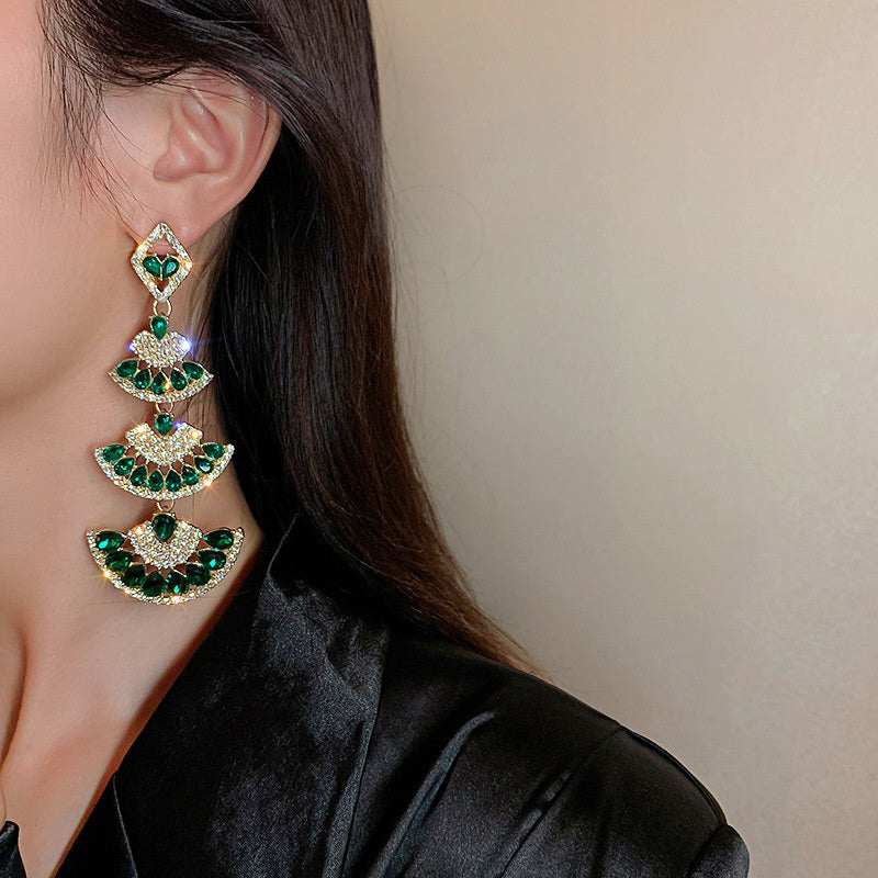 Vintage Geometric Crystal Drop Earrings — Purple & Green