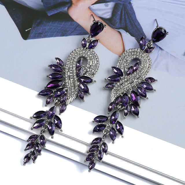 Crystal Leaf Drop Earrings — Nature-Inspired Statement