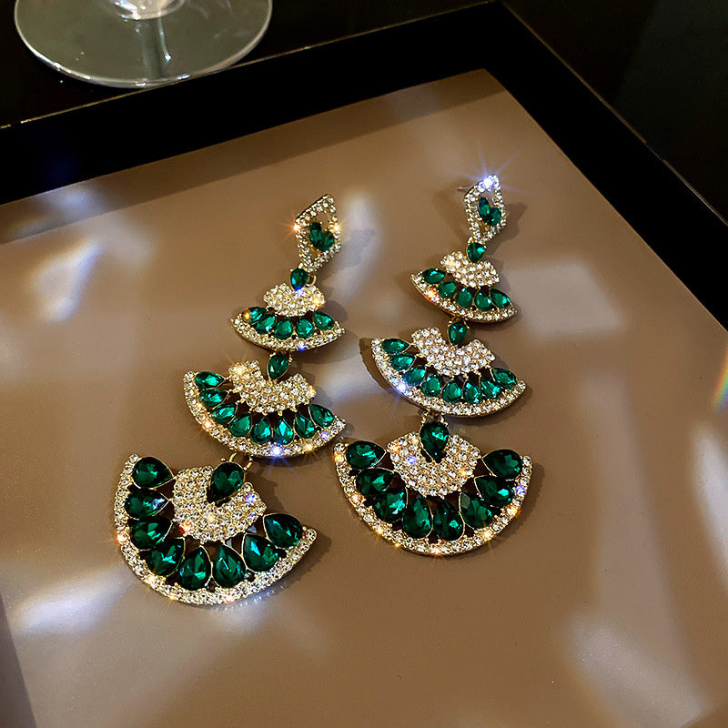 Vintage Geometric Crystal Drop Earrings — Purple & Green