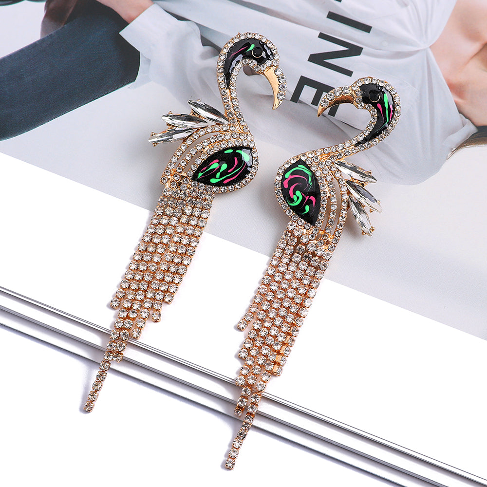 Handmade Crystal Flamingo Earrings — Bohemian Statement