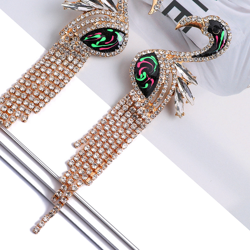 Handmade Crystal Flamingo Earrings — Bohemian Statement