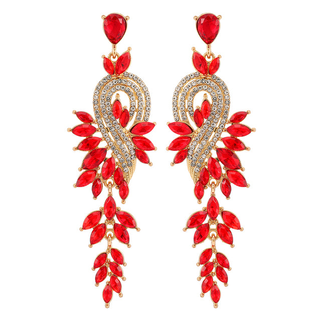 Long Geometric Crystal Pendant Earrings — Colorful Drop