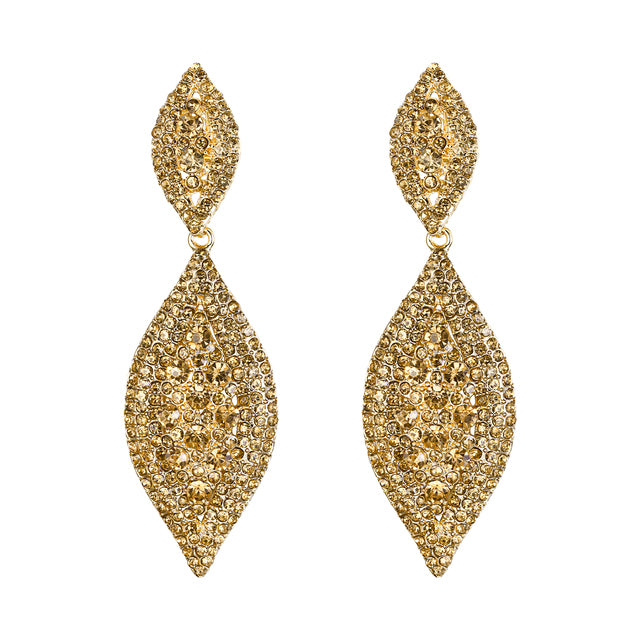 Pavé Double Marquise Leaf Drop Earrings | Crystal Rhinestone Statement Earrings