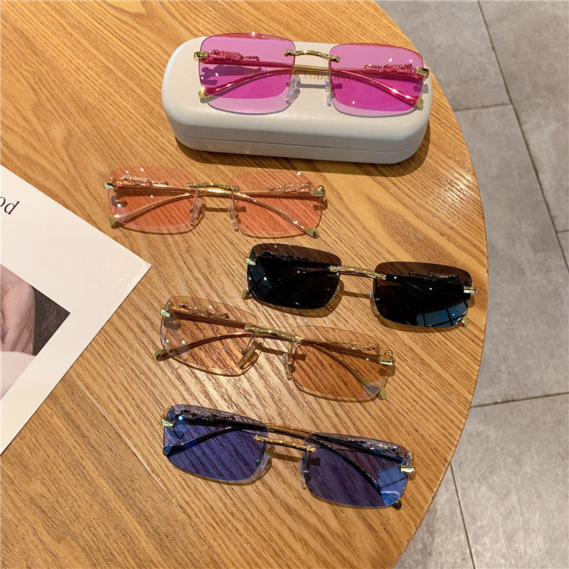 Luxury Rimless Rectangle Sunglasses | Gradient Lenses with Gold Detail | Unisex