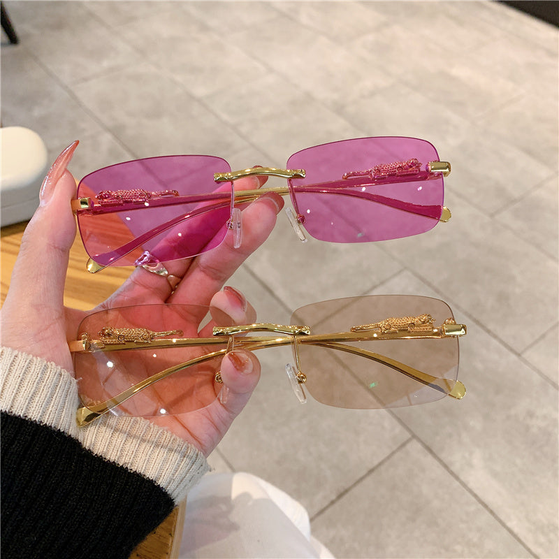 Luxury Rimless Rectangle Sunglasses | Gradient Lenses with Gold Detail | Unisex