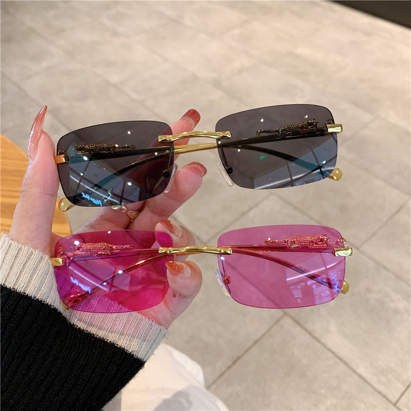 Luxury Rimless Rectangle Sunglasses | Gradient Lenses with Gold Detail | Unisex