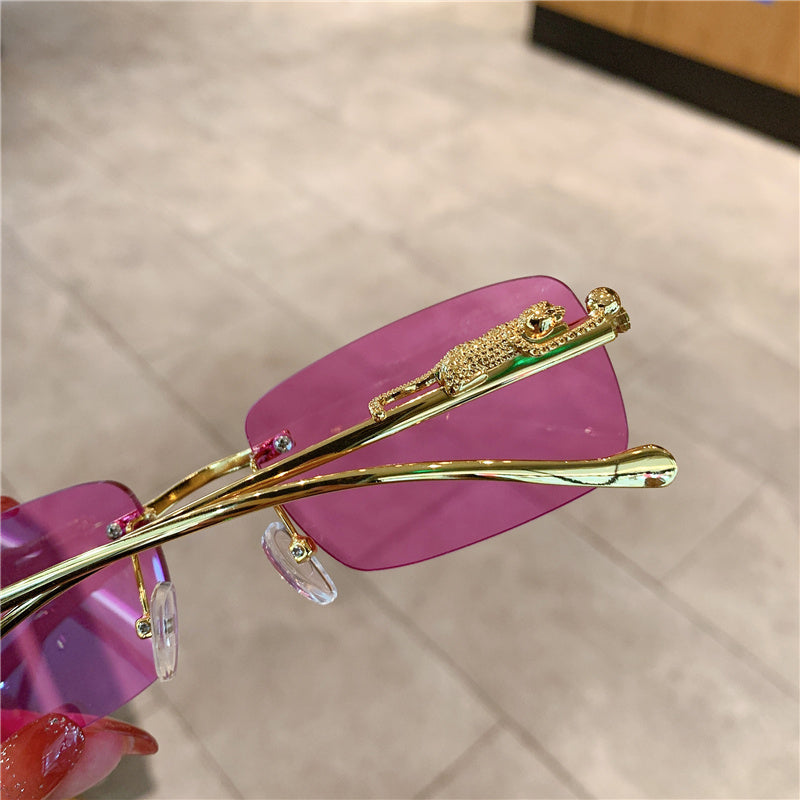 Luxury Rimless Rectangle Sunglasses | Gradient Lenses with Gold Detail | Unisex