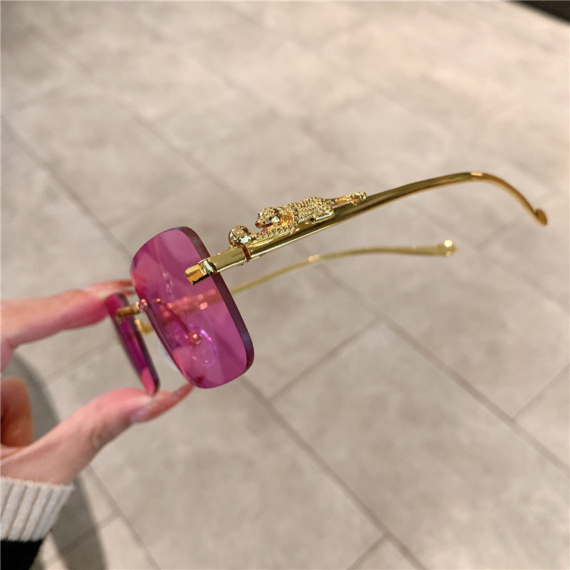 Luxury Rimless Rectangle Sunglasses | Gradient Lenses with Gold Detail | Unisex