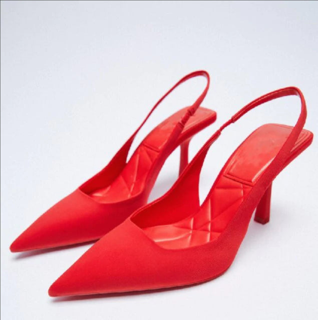 Pointed-Toe Slingback Stiletto Pumps | Bold Color Heels