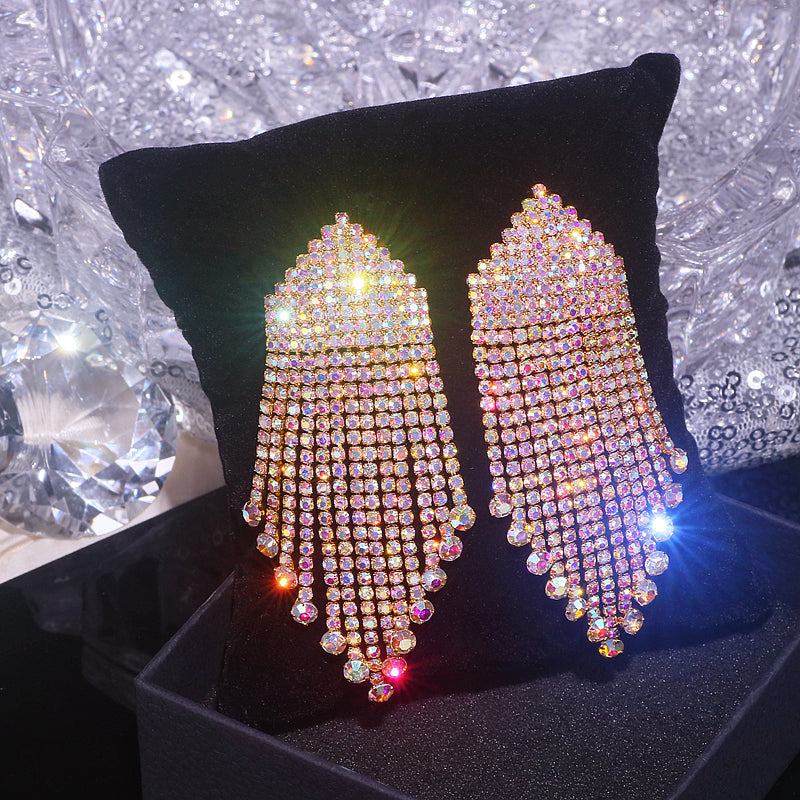 Luxury Rhinestone Tassel Drop Earrings — Crystal Fringe
