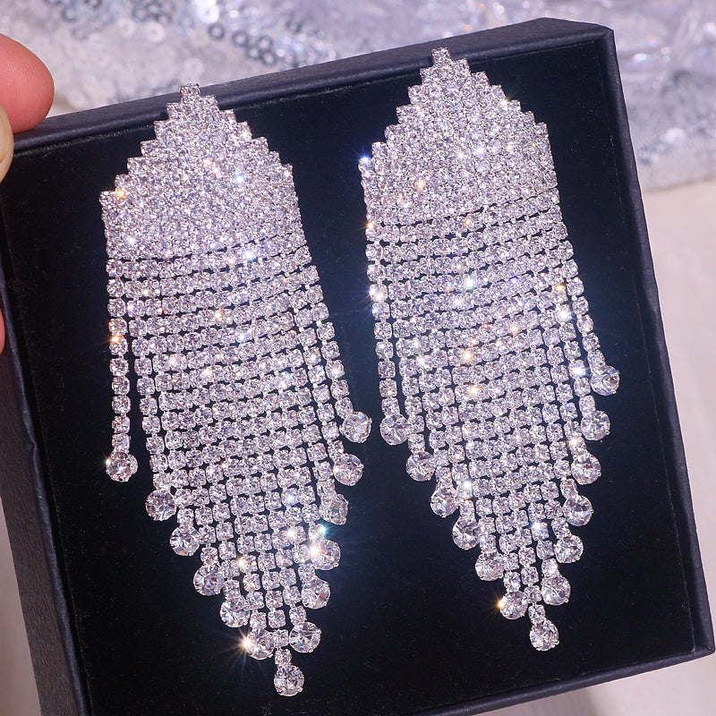 Luxury Rhinestone Tassel Drop Earrings — Crystal Fringe